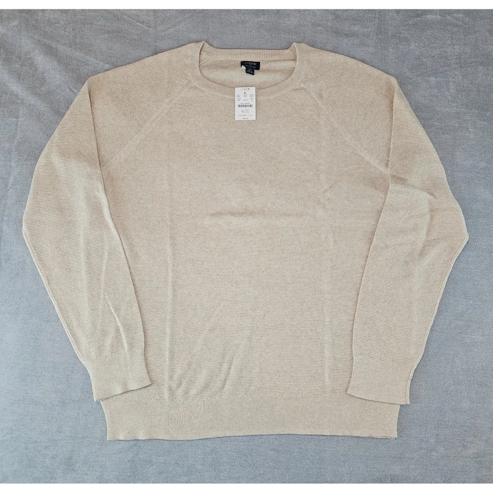 J.Crew Crewneck Sweater Men's XL Tan 100% Cotton Textured Raglan CD617